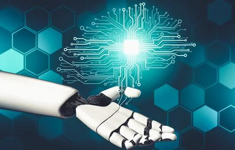 Futuristic AI thinking of droid robot artificial intelligence concept Stockillustratie