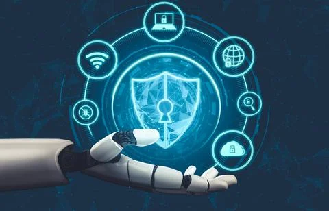 Futuristic AI thinking of droid robot artificial intelligence concept Stock-Illustration