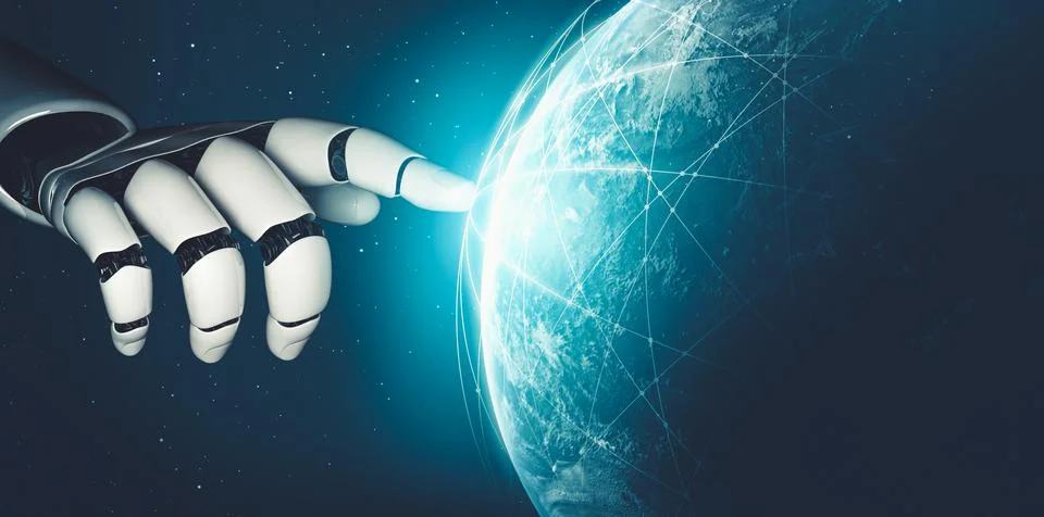 Futuristic AI thinking of droid robot artificial intelligence concept 스톡 일러스트