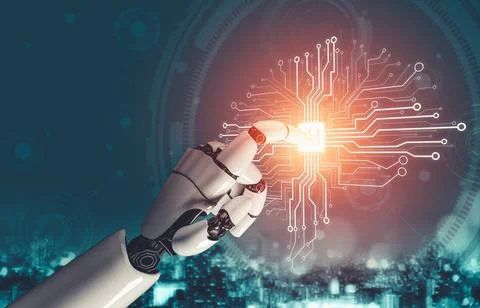 Futuristic AI thinking of droid robot artificial intelligence concept Stockillustratie