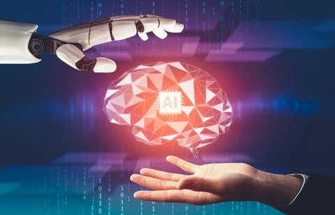 Futuristic AI thinking of droid robot artificial intelligence concept Illustrazione stock