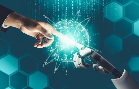 Futuristic AI thinking of droid robot artificial intelligence concept 스톡 일러스트