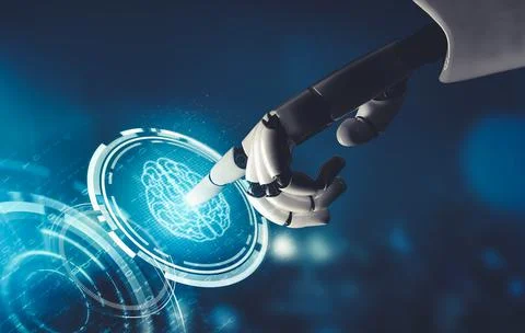 Futuristic AI thinking of droid robot artificial intelligence concept Stockillustratie