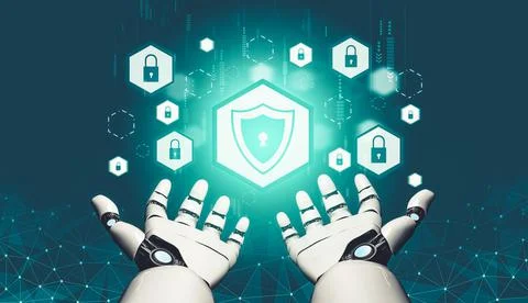 Futuristic AI thinking of droid robot artificial intelligence concept Stock Illustration