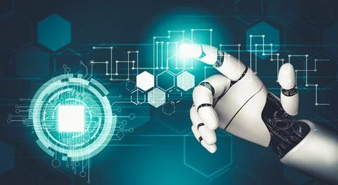 Futuristic AI thinking of droid robot artificial intelligence concept 스톡 일러스트