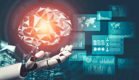 Futuristic AI thinking of droid robot artificial intelligence concept Stockillustratie