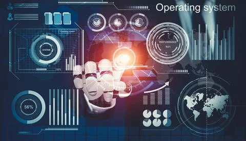 Futuristic AI thinking of droid robot artificial intelligence concept Stock Illustration