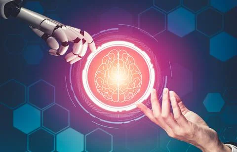 Futuristic AI thinking of droid robot artificial intelligence concept 库存插图