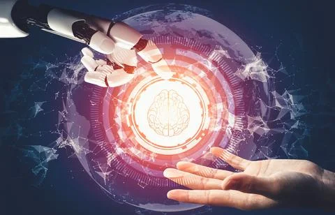 Futuristic AI thinking of droid robot artificial intelligence concept Stockillustratie