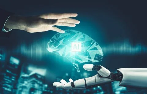 Futuristic AI thinking of droid robot artificial intelligence concept Stockillustratie