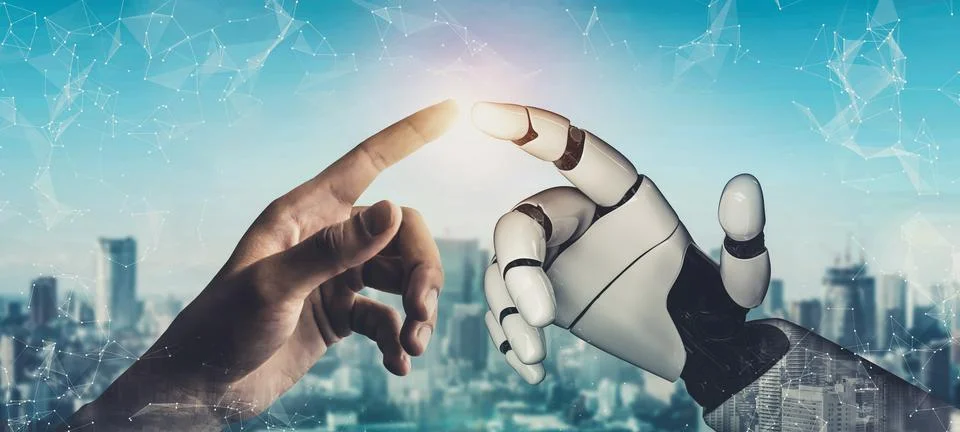 Futuristic AI thinking of droid robot artificial intelligence concept Stock Illustration