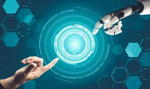 Futuristic AI thinking of droid robot artificial intelligence concept Stock Illustration