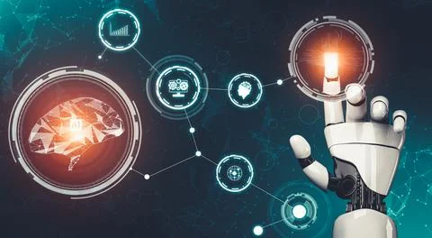 Futuristic AI thinking of droid robot artificial intelligence concept 스톡 일러스트