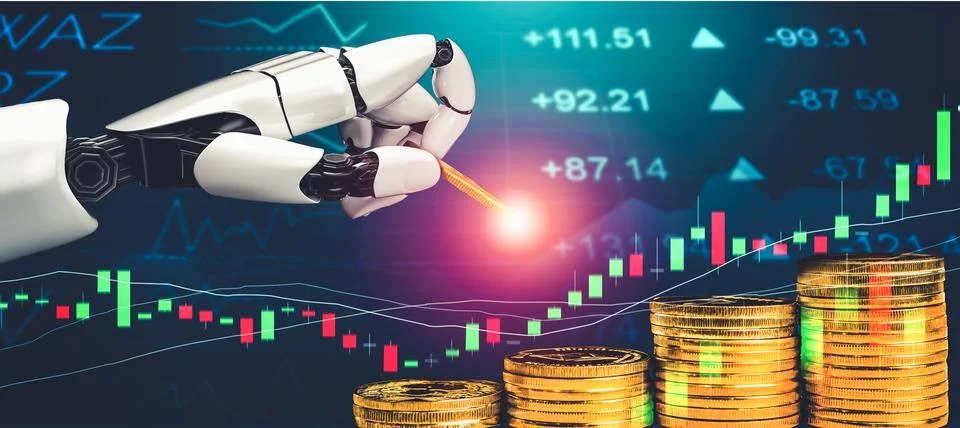 Futuristic AI thinking of droid robot artificial intelligence concept Illustrazione stock