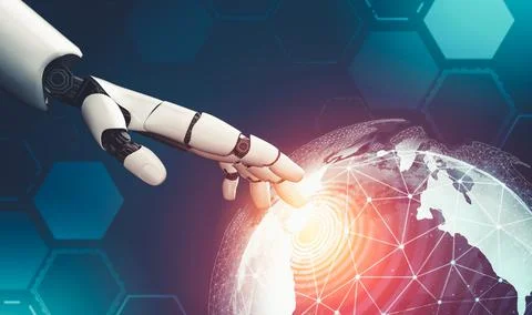 Futuristic AI thinking of droid robot artificial intelligence concept Stock Illustration