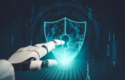 Futuristic AI thinking of droid robot artificial intelligence concept Stock Illustration