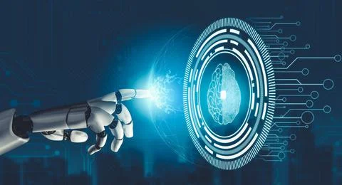 Futuristic AI thinking of droid robot artificial intelligence concept Stockillustratie