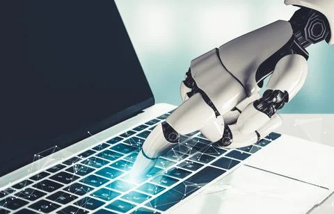 Futuristic AI thinking of droid robot artificial intelligence concept Stock Illustration