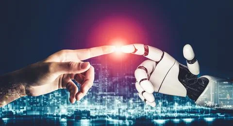 Futuristic AI thinking of droid robot artificial intelligence concept 스톡 일러스트
