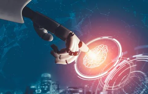 Futuristic AI thinking of droid robot artificial intelligence concept Stockillustratie