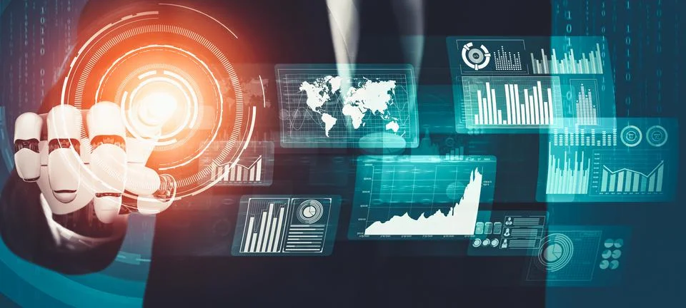 Futuristic AI thinking of droid robot artificial intelligence concept 스톡 일러스트