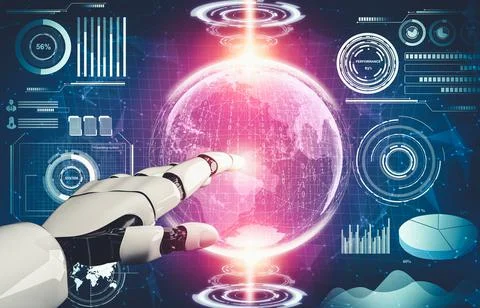 Futuristic AI thinking of droid robot artificial intelligence concept Stock Illustration