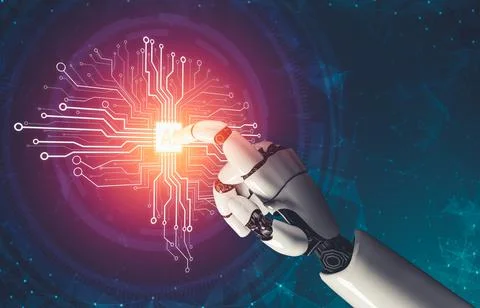 Futuristic AI thinking of droid robot artificial intelligence concept 库存插图