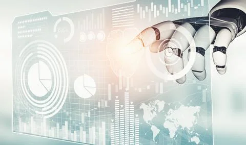 Futuristic AI thinking of droid robot artificial intelligence concept Stock Illustration