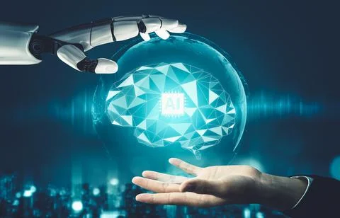 Futuristic AI thinking of droid robot artificial intelligence concept Stockillustratie