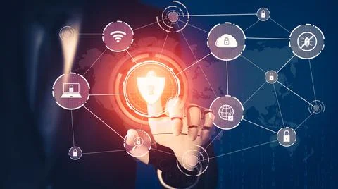 Futuristic AI thinking of droid robot artificial intelligence concept Stock-Illustration