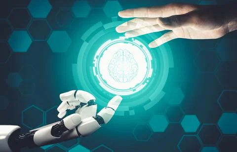 Futuristic AI thinking of droid robot artificial intelligence concept Stock Illustration