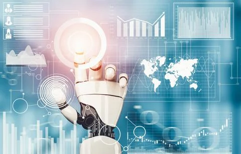 Futuristic AI thinking of droid robot artificial intelligence concept 스톡 일러스트