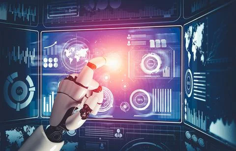 Futuristic AI thinking of droid robot artificial intelligence concept 스톡 일러스트
