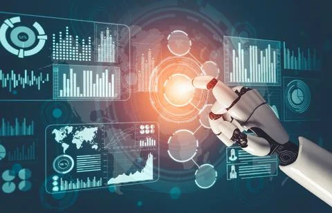 Futuristic AI thinking of droid robot artificial intelligence concept 스톡 일러스트