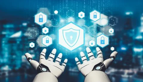 Futuristic AI thinking of droid robot artificial intelligence concept Stock-Illustration