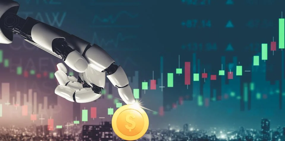 Futuristic AI thinking of droid robot artificial intelligence concept Stock Illustration