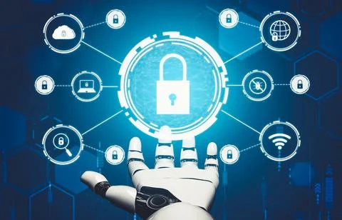 Futuristic AI thinking of droid robot artificial intelligence concept Stock-Illustration