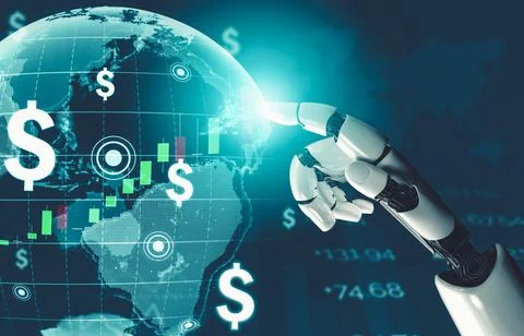 Futuristic AI thinking of droid robot artificial intelligence concept Stock Illustration