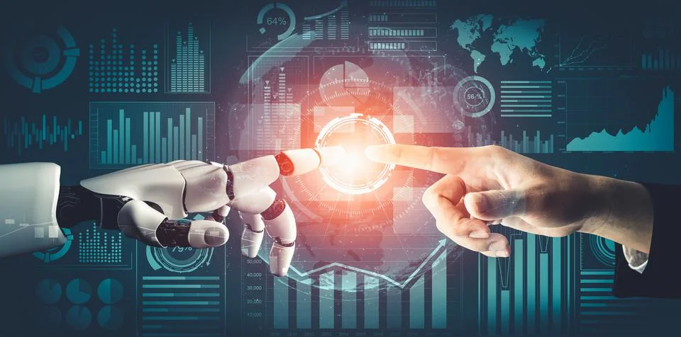 Futuristic AI thinking of droid robot artificial intelligence concept 스톡 일러스트