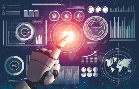 Futuristic AI thinking of droid robot artificial intelligence concept Stock Illustration