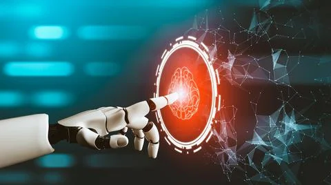 Futuristic AI thinking of droid robot artificial intelligence concept Stockillustratie