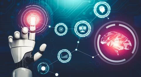 Futuristic AI thinking of droid robot artificial intelligence concept Stockillustratie