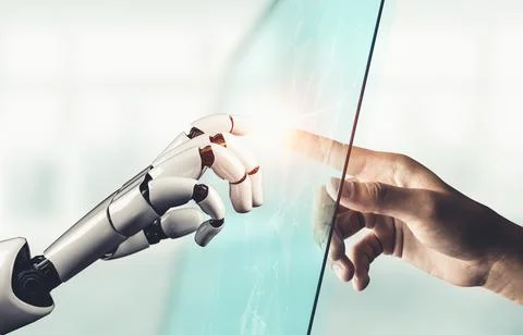 Futuristic AI thinking of droid robot artificial intelligence concept 스톡 일러스트