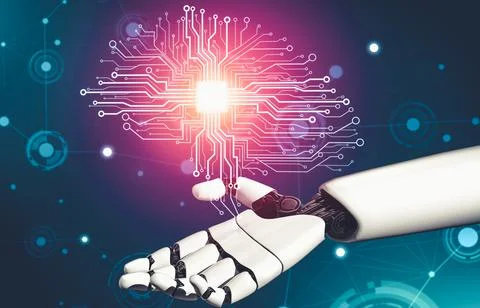 Futuristic AI thinking of droid robot artificial intelligence concept Stockillustratie