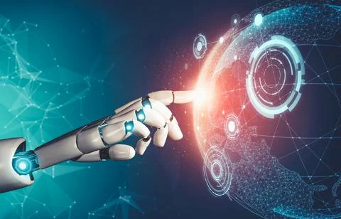 Futuristic AI thinking of droid robot artificial intelligence concept 스톡 일러스트