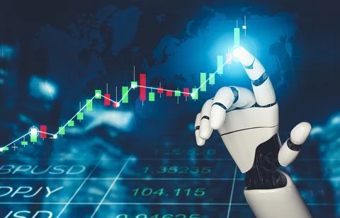 Futuristic AI thinking of droid robot artificial intelligence concept Stock Illustration