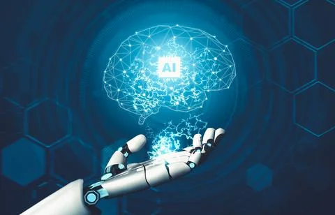 Futuristic AI thinking of droid robot artificial intelligence concept Stockillustratie