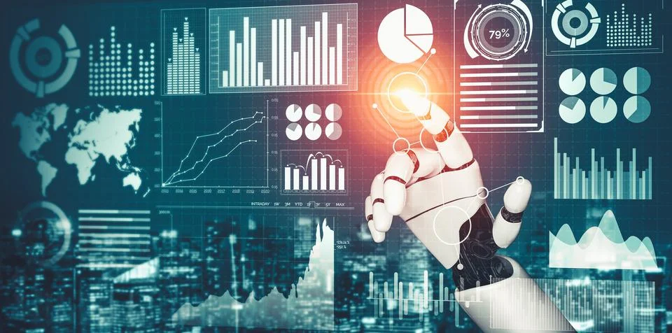 Futuristic AI thinking of droid robot artificial intelligence concept Stock Illustration