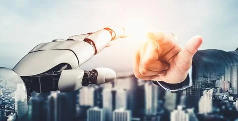 Futuristic AI thinking of droid robot artificial intelligence concept 스톡 일러스트