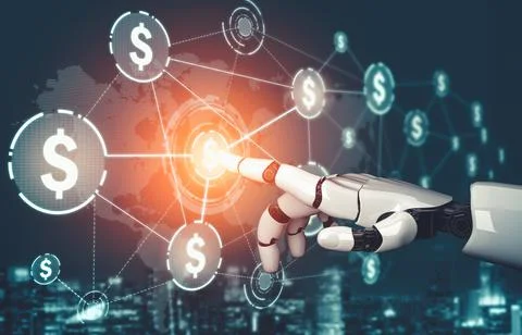 Futuristic AI thinking of droid robot artificial intelligence concept Stock Illustration